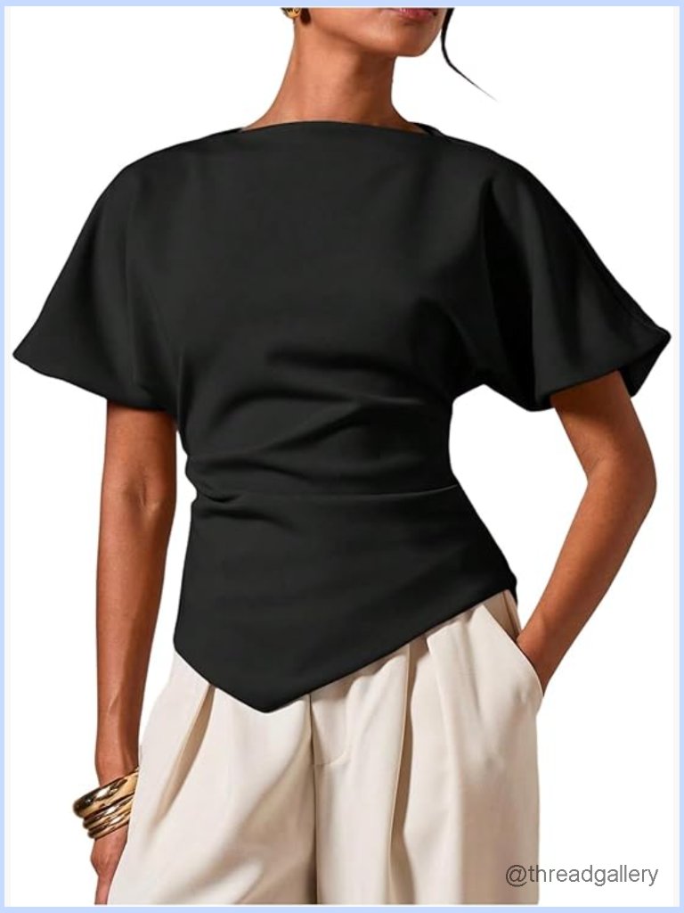 Dolman Tee Ruched Waist Asymmetrical Hem Going Out Blouse